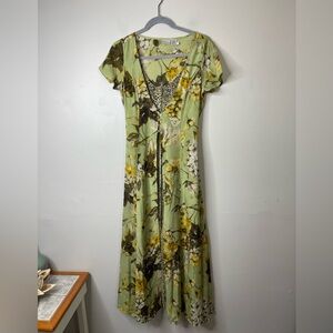 Newport News Y2K Fairy Grunge Green Floral Cottagecore Boho Print Maxi Dress 8